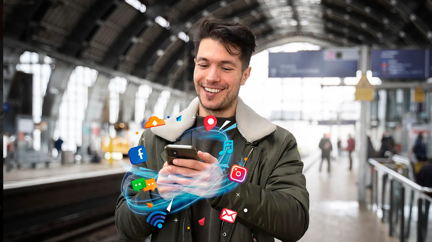 man using a phone to view social media